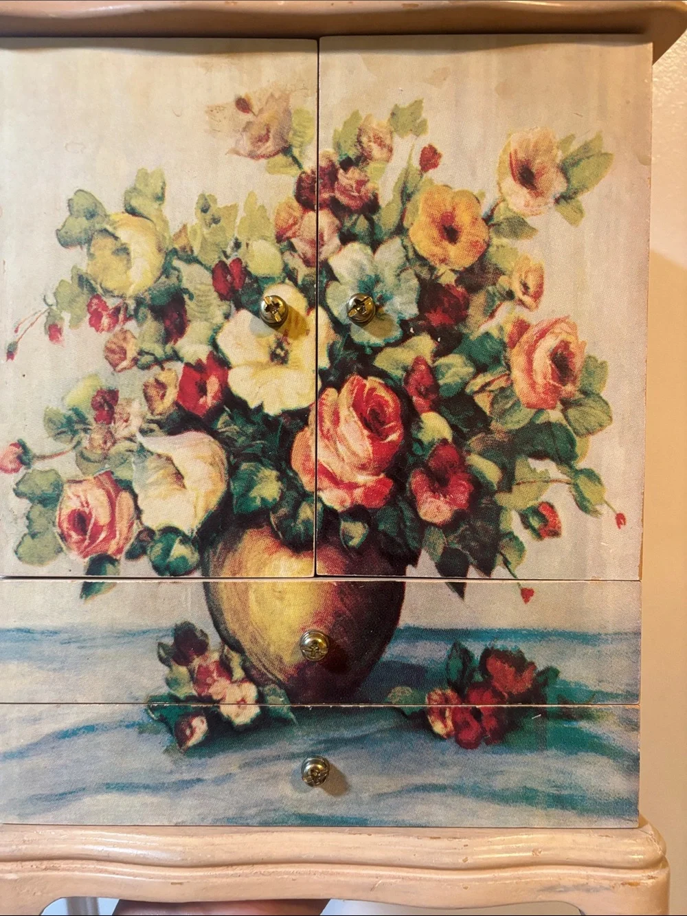 Floral Hand-Painted Wooden Jewelry Box - Yellow & Pink Bouquet